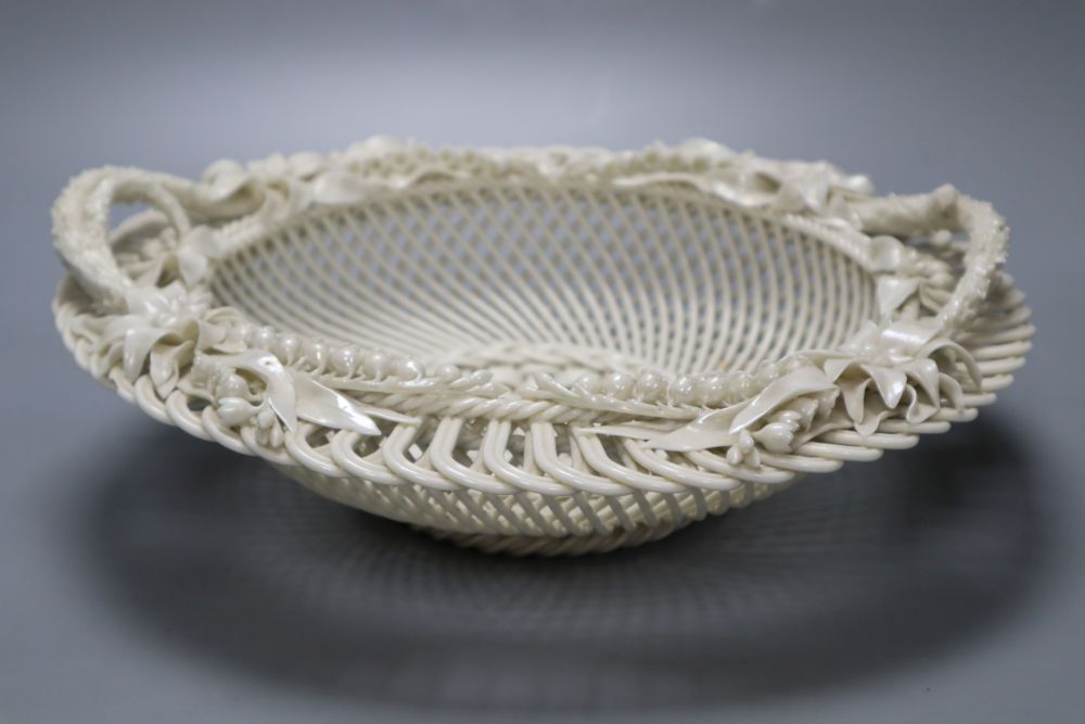 A Belleek basket, stamped Belleek Co Co. Fermanagh